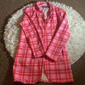 pink oversized checkered blazer